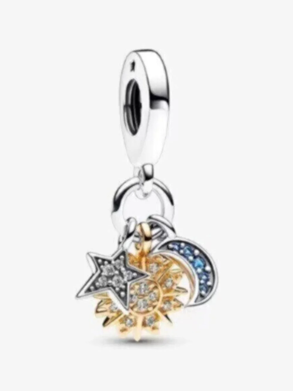 Pandora Sun Star Moon Dangle Charm in Silver, Gold & Blue